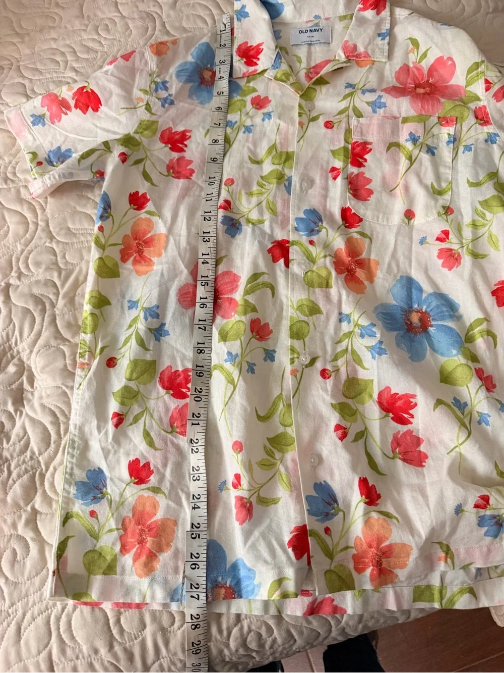 NWT Old Navy White Floral Short-Sleeve Button-Down Shirt – Multicolor Bloom XXL